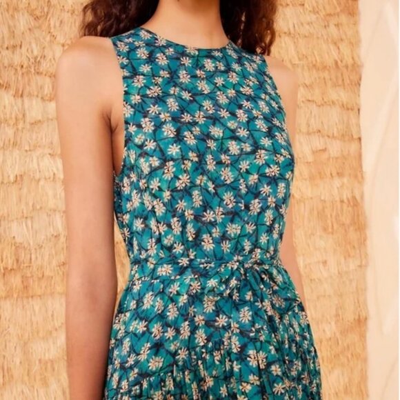 Ulla Johnson Eleni Maxi Dress Gown Printed Drop Waist Silk Clematis Floral Green - Picture 2 of 13